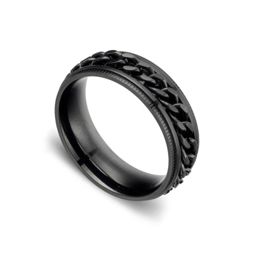 Stainless Steel Black Curb Link Inlay Spinner Ring Size 10