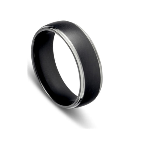 Stainless Steel Mens Black Matte Ring With Steel Edging Size 9