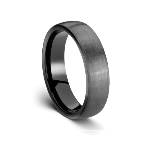 Mens tungsten infinity brushed gun metal grey ring with black plating