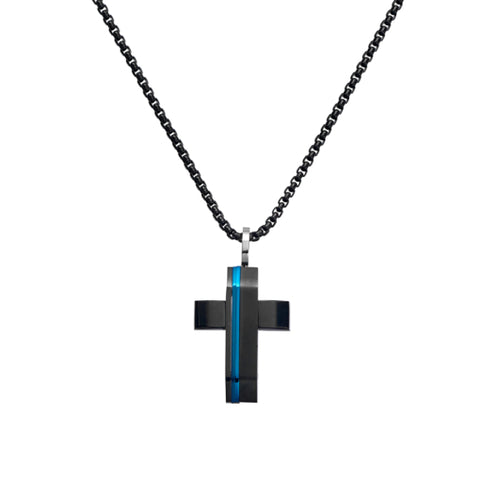 Stainless Steel Men’S Black Cross With Blue Detailing