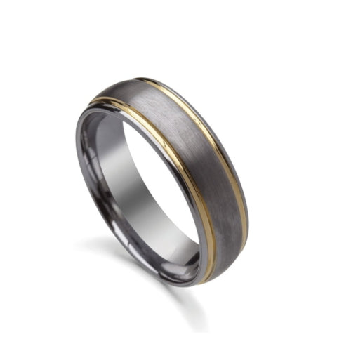 Mens Infinity Tungsten Brushed Ring With Gold Detail