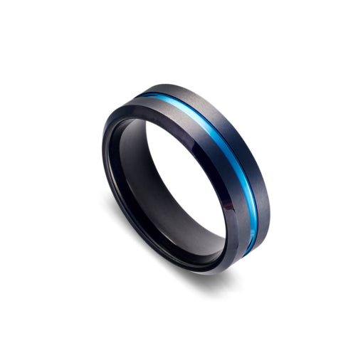 Mens Tungsten Plated Black And Blue Ring