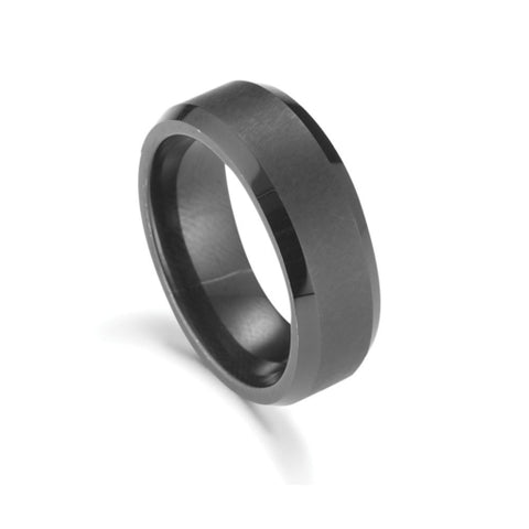 Tungsten Mens Matte And Polished Black Plate Ring