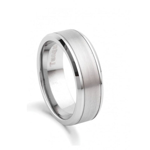 Tungsten Mens Matte And Polished Wide Ring