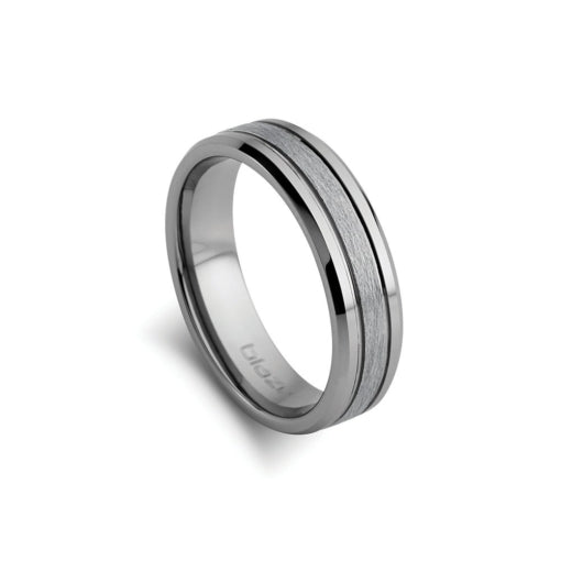 Tungsten Mens Brushed Ring With Matte Finish And Shiny Beveled Edging
