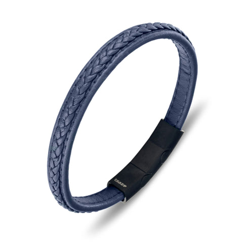 Stainless Steel Mens Blue Leather Bangle