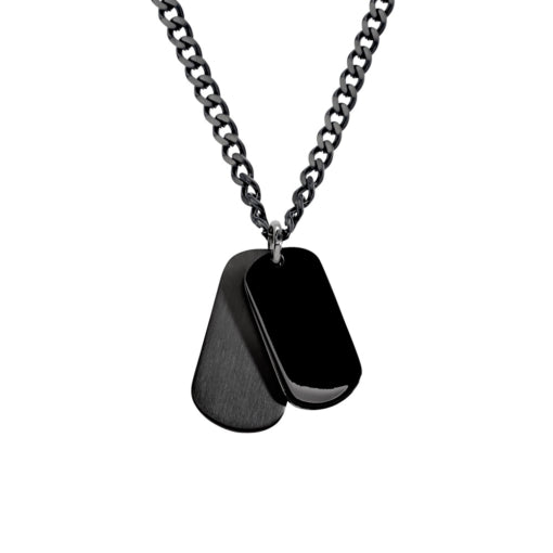 Stainless Steel Black Ip Double Dog Tag Necklace