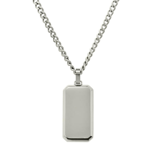 Stainless Steel Cuban Chain Necklace With Bevelled Edge Dog-Tag Pendant