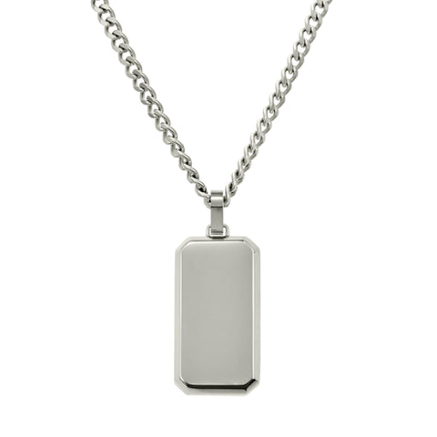 Stainless Steel Cuban Chain Necklace With Bevelled Edge Dog-Tag Pendant