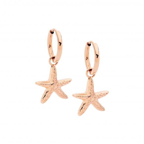 Stainless Steel Rose Gold Plated Hoop Earrings With Starfish