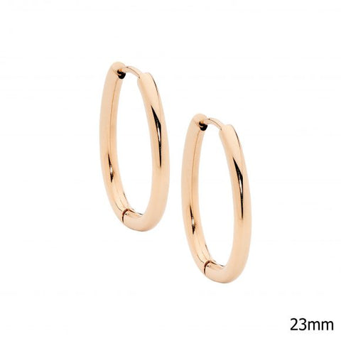 Stainless Steel Rose Gold Plated Oval Tube Hoops