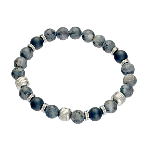 Blaze stainless steel laboraditeand matte blk agate bead bracelet