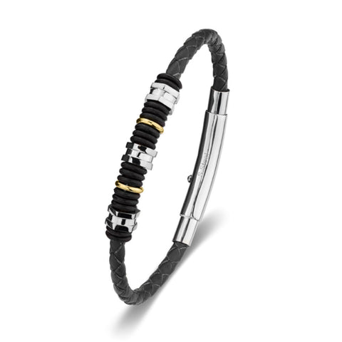 Blaze Stainess Steel Mens Leather and Bead Bangle