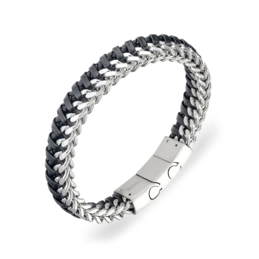 Blaze Mens Stainless Steel Leather And Chain Bangle