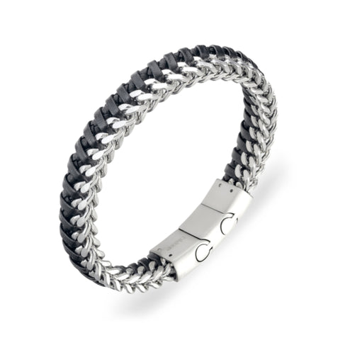 Blaze Mens Stainless Steel Leather And Chain Bangle