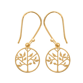 18ct yellow gold plated alloy Tree of Life drop earrings