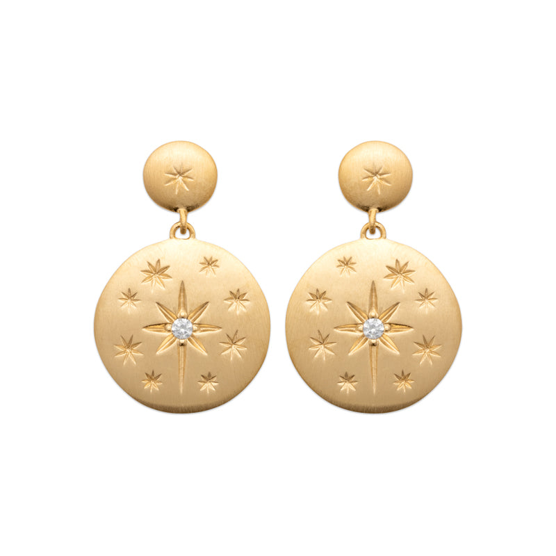 18ct Yellow Gold Plated Brushed Double Disc Earrings