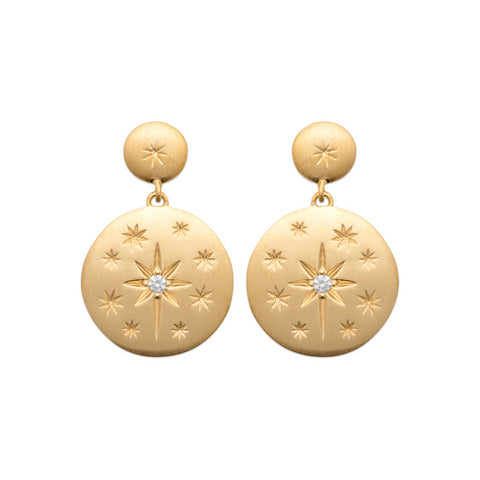 18ct Yellow Gold Plated Brushed Double Disc Earrings
