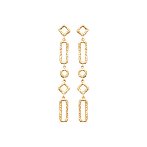 18ct Yellow Gold Plated Brushed Drop Earrings