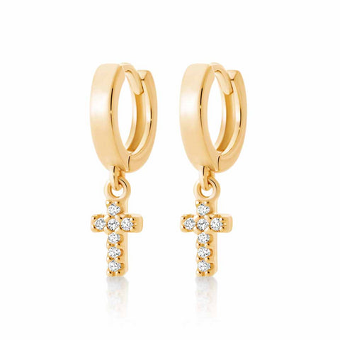 18ct Yellow Gold Plated CZ Cross Earrings