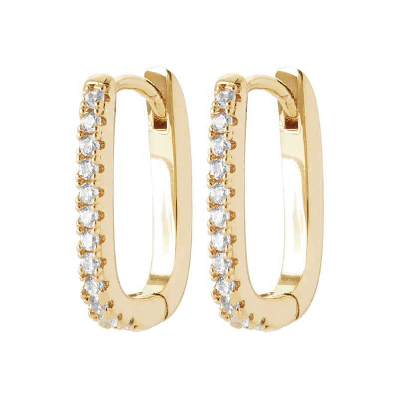 18ct Yellow Gold Plated CZ Oval Hoop Earrings