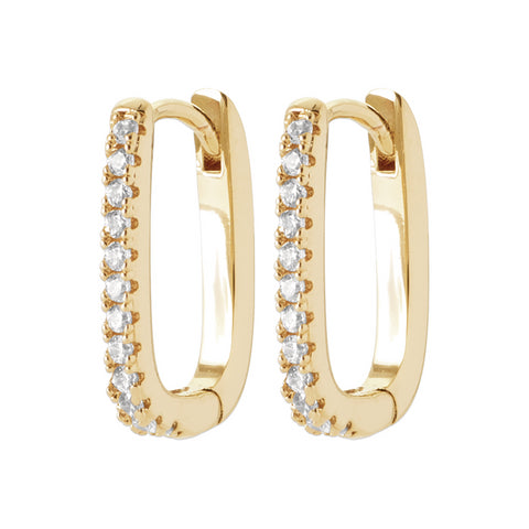 18ct Yellow Gold Plated CZ Oval Hoop Earrings