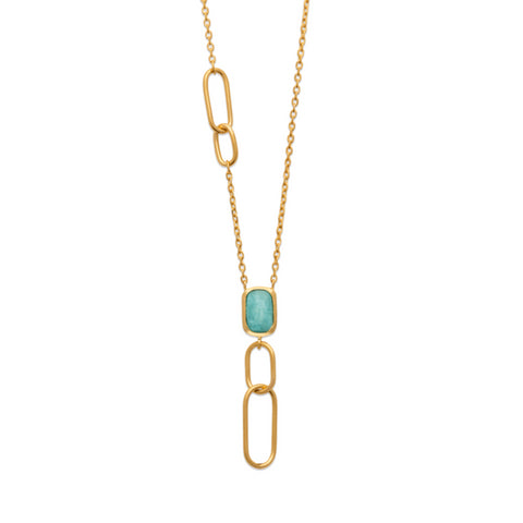 18ct Yellow Gold Plated Amazonite Paperclip Necklet