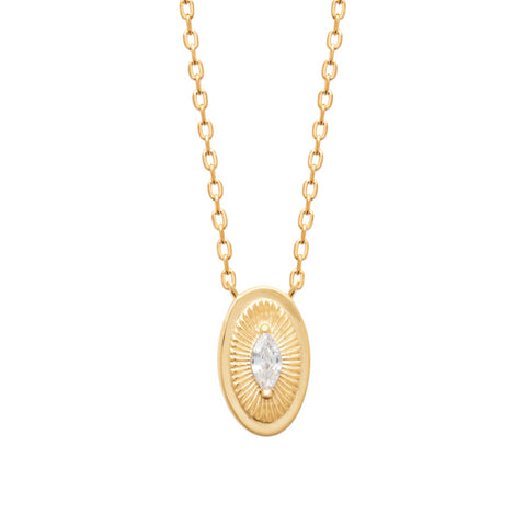 18ct Yellow Gold Plated Oval Textured Necklet With CZ