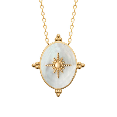 18ct Yellow Gold Plated Mother Of Pearl Shield Necklet