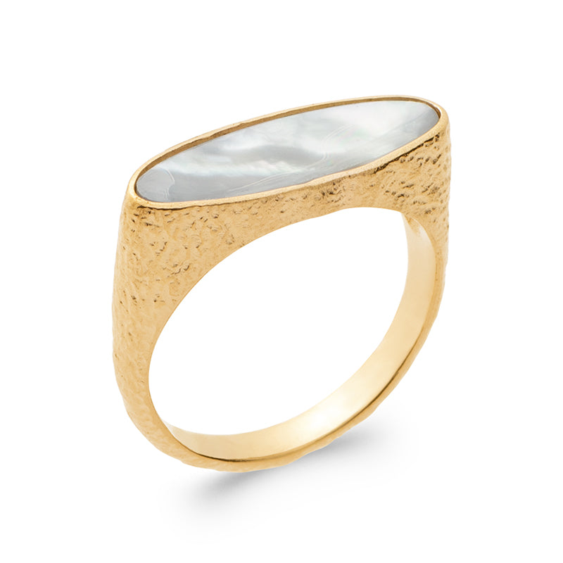 18ct Gold Plated Alloy Mother Of Pearl Ring