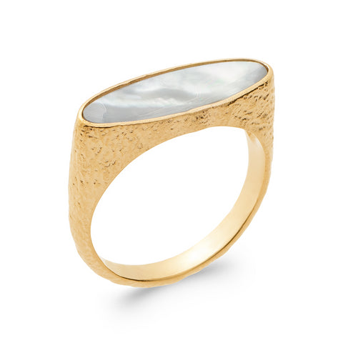 18ct Gold Plated Alloy Mother Of Pearl Ring
