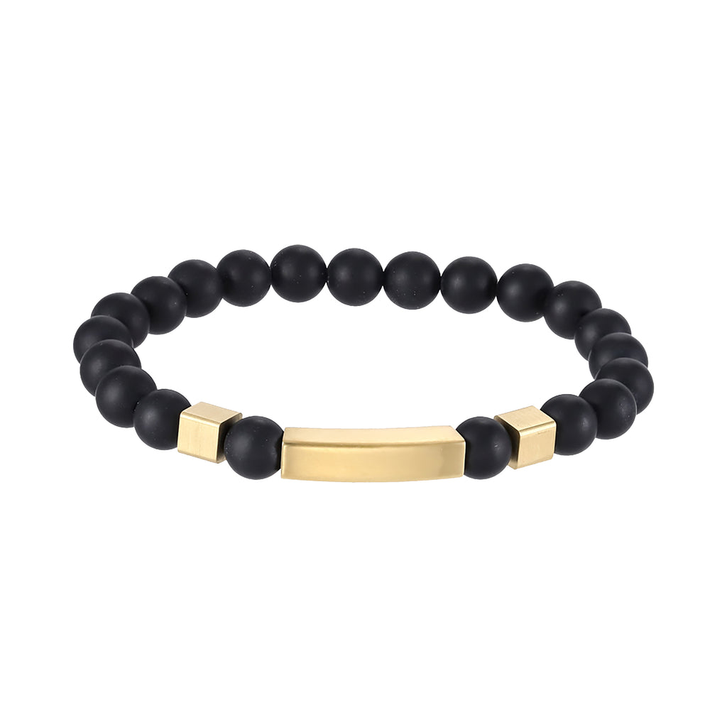 Stainless Steel Gold Plated Agate Bead Bracelet