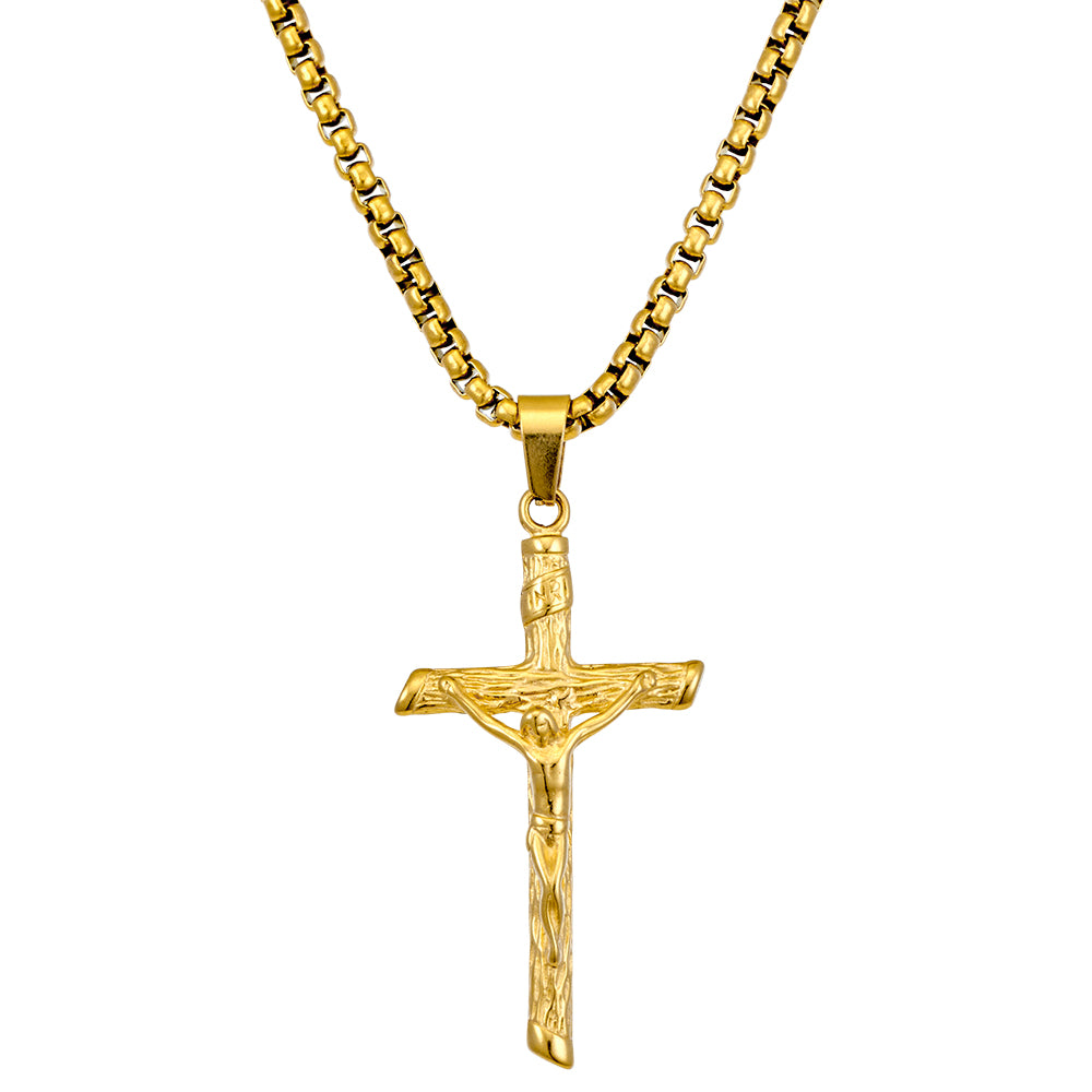 Blaze Stainless Steel Gold Plated Crucifix Necklace