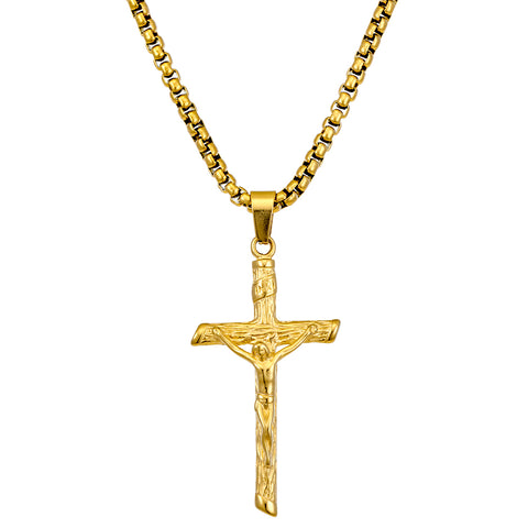Blaze Stainless Steel Gold Plated Crucifix Necklace