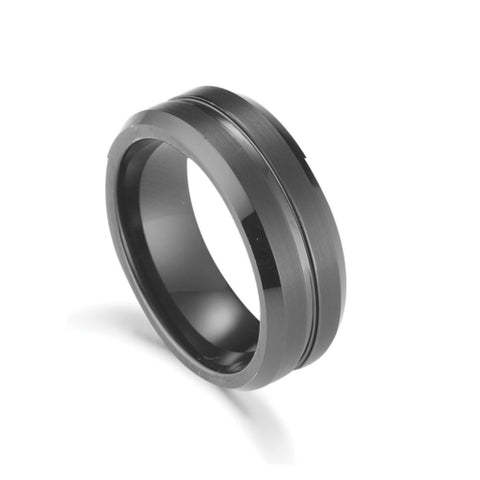 Blaze Tungsten Mens Matte And Polished Black Plate Wide Ring