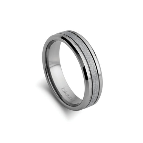 Blaze Tungsten Mens Brushed Ring With Matte Finish And Shiny Beveled Edging