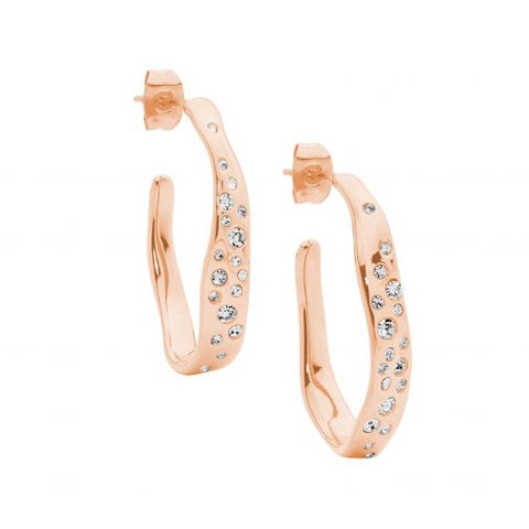 Stainless Steel Gold Plated Hoop Earrings With Crystals