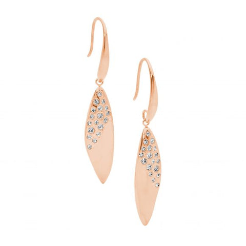 Stainless Steel Rose Gold Plated Drop Earrings With Crystals