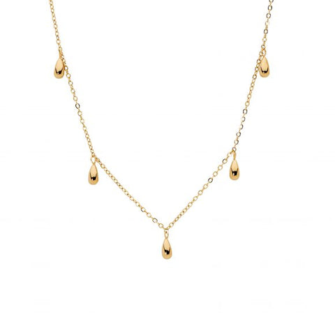 Stainless Steel Gold Plated Necklace With 5 Hanging Tear Drops