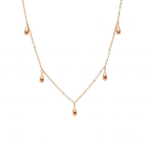 Stainless Steel Rose Gold Plated Necklace With 5 Hanging Tear Drops