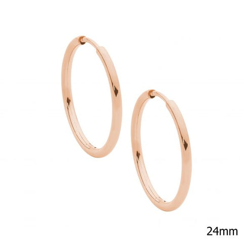 Stainless Steel Rose Gold Plated 24mm Hoop Earrings