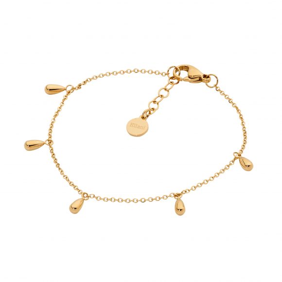 Stainless Steel Gold Plated Bracelet With 5 Hanging Tear Drops