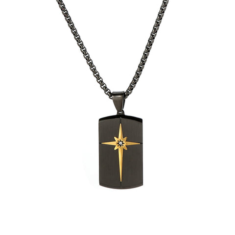 Blaze Stainless Steel Black Northern Star Tag Necklace