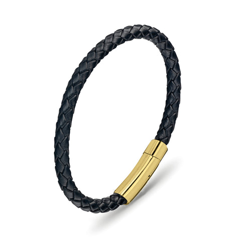 Stainless steel and leather mens bracelet