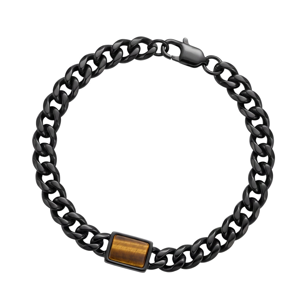 Blaze Stainless Steel Black Bracelet With Yellow Tiger Eye