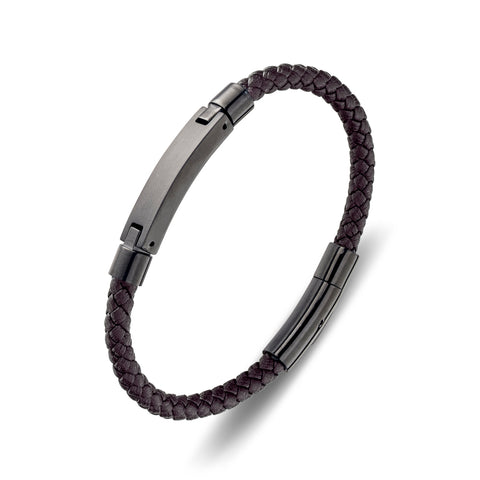 Blaze Stainless steel men’s brown leather bangle with black ID bar