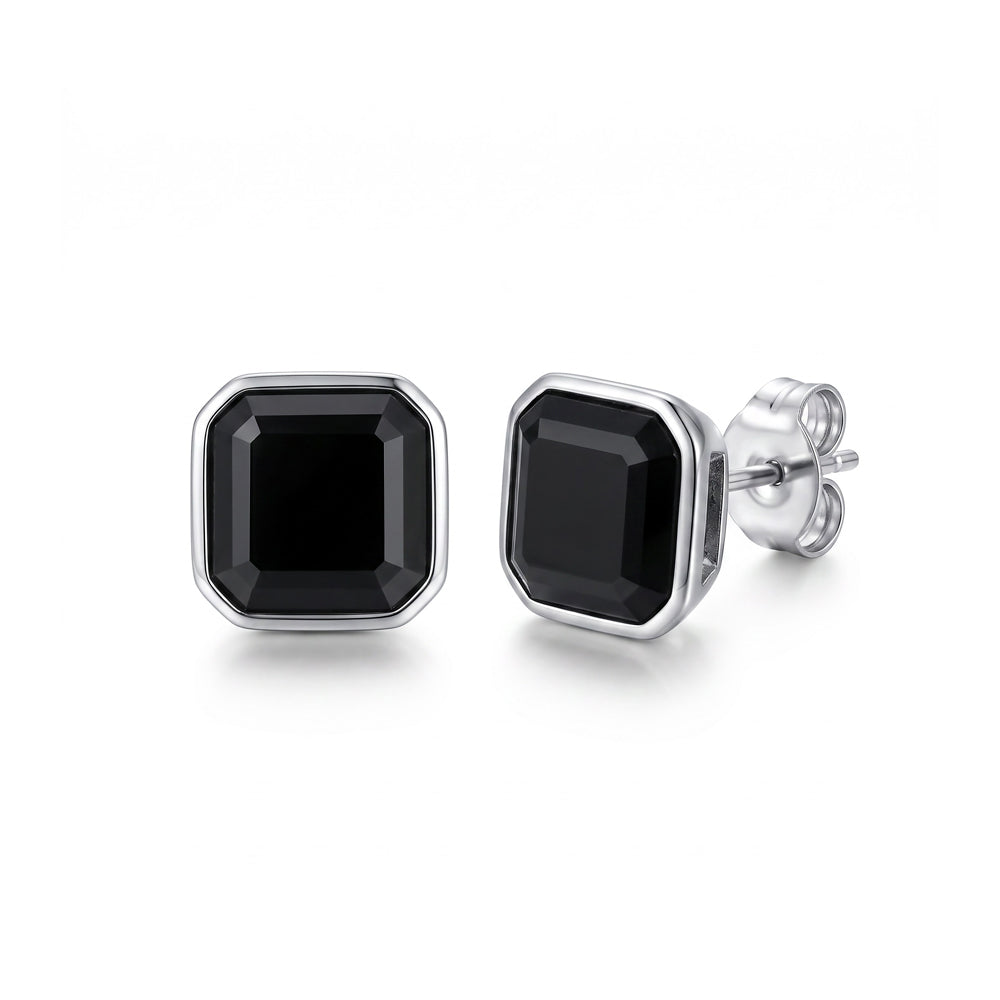 Blaze Stainless Steel Black Cubic Zirconia Stud Earrings