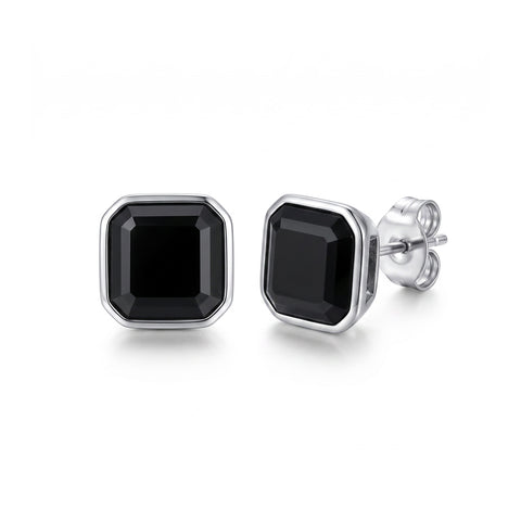 Blaze Stainless Steel Black Cubic Zirconia Stud Earrings