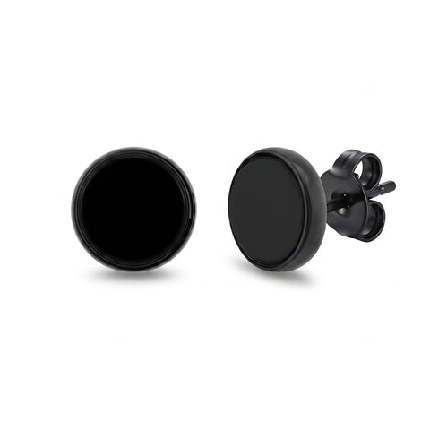Blaze Black Stainless Steel Round Black Agate Set Stud Earrings