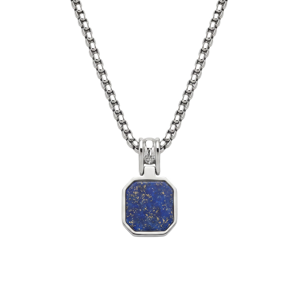 Blaze Stainless Steel Curb Chain Necklace With Lapis Lazuli Pendant
